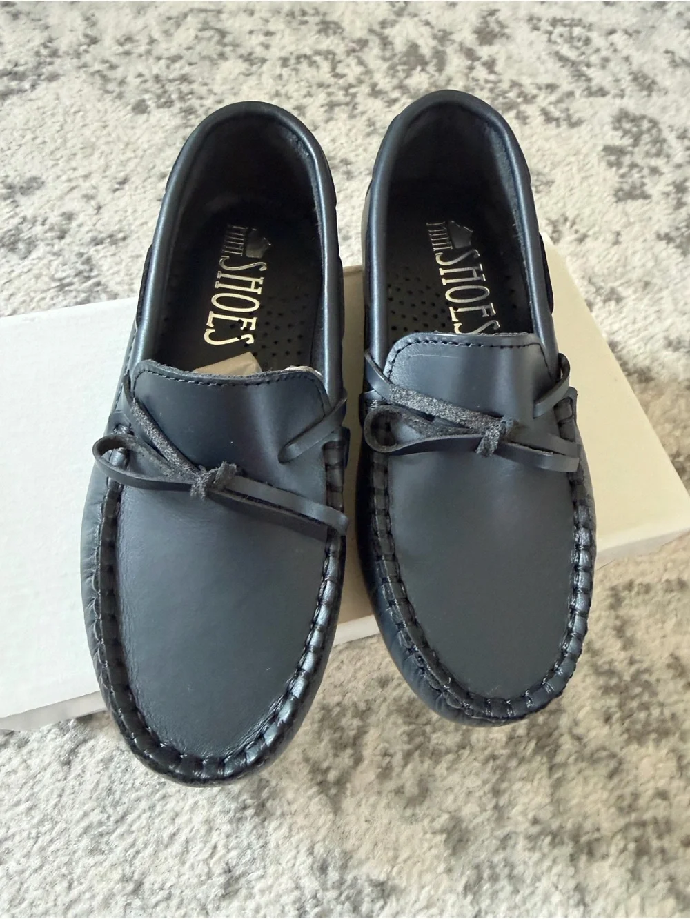 Children's navy Moccasin Loafers with Bow Accent
